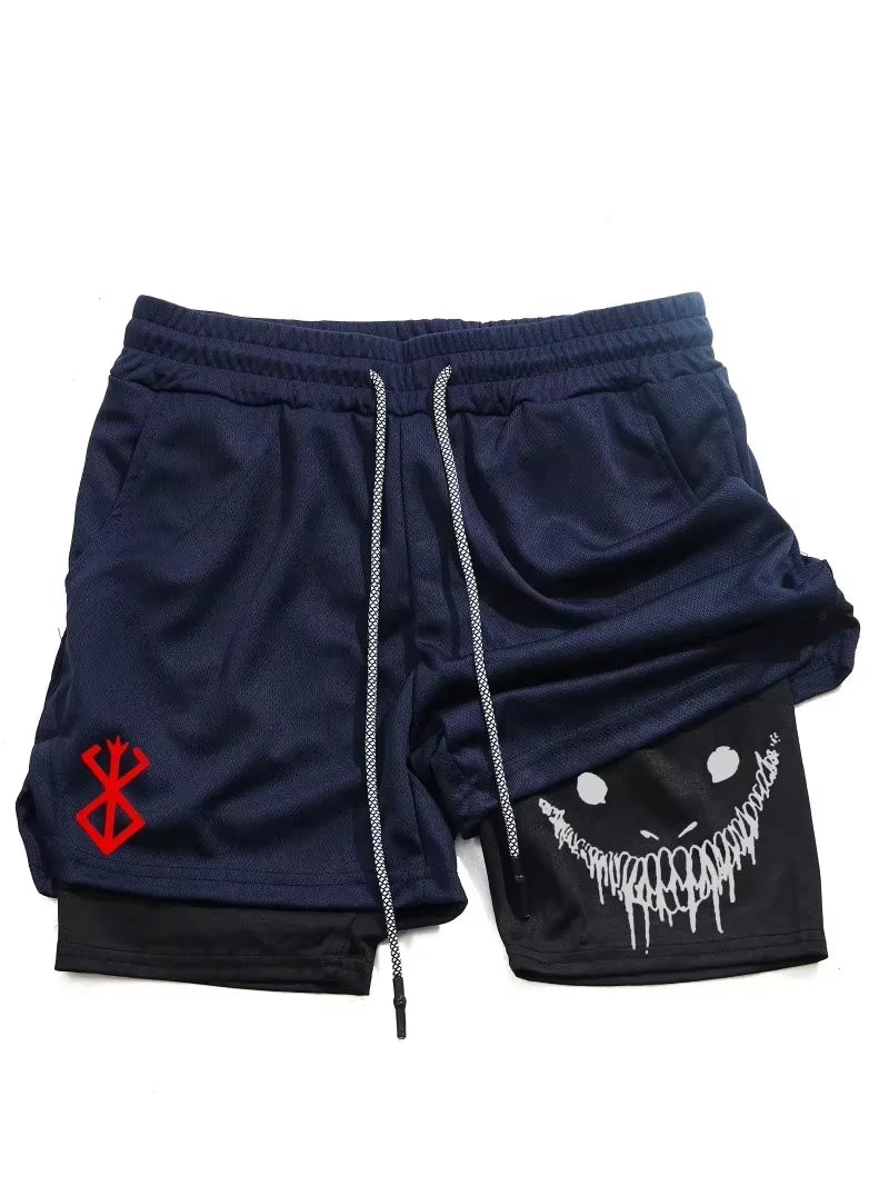 Berserk- Men'S 2-In-1 Sports Shorts, Running Quick Drying Shorts, Gym and Fitness Training, Double Layered