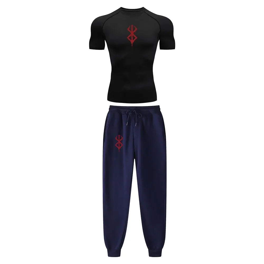 Anime Compression Set Berserk Guts Print Performance GYM Set Men'S Athletic Workout Quick Dry Shirts+Sweatpants Unisex Sportwear
