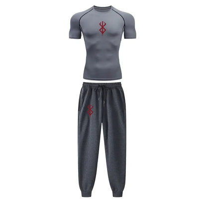 Anime Compression Set Berserk Guts Print Performance GYM Set Men'S Athletic Workout Quick Dry Shirts+Sweatpants Unisex Sportwear