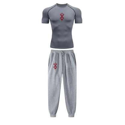 Anime Compression Set Berserk Guts Print Performance GYM Set Men'S Athletic Workout Quick Dry Shirts+Sweatpants Unisex Sportwear
