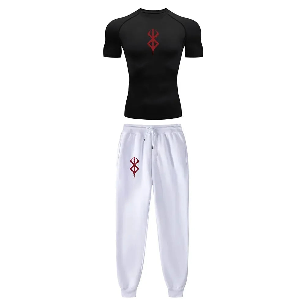 Anime Compression Set Berserk Guts Print Performance GYM Set Men'S Athletic Workout Quick Dry Shirts+Sweatpants Unisex Sportwear
