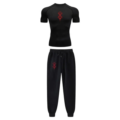 Anime Compression Set Berserk Guts Print Performance GYM Set Men'S Athletic Workout Quick Dry Shirts+Sweatpants Unisex Sportwear
