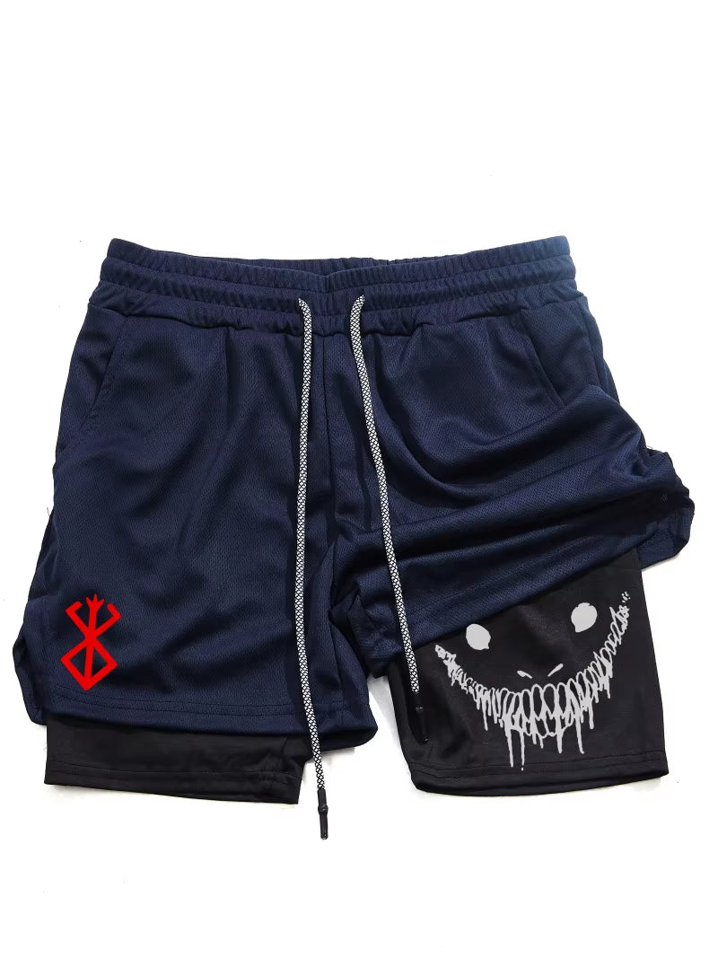 Berserk- Men'S 2-In-1 Sports Shorts, Running Quick Drying Shorts, Gym and Fitness Training, Double Layered