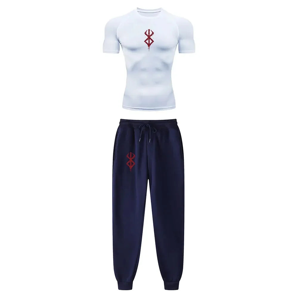 Anime Compression Set Berserk Guts Print Performance GYM Set Men'S Athletic Workout Quick Dry Shirts+Sweatpants Unisex Sportwear