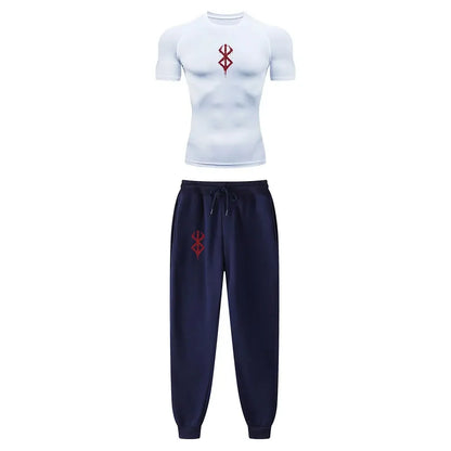 Anime Compression Set Berserk Guts Print Performance GYM Set Men'S Athletic Workout Quick Dry Shirts+Sweatpants Unisex Sportwear